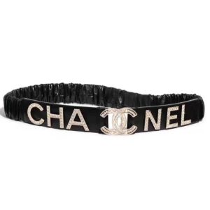 Replica Chanel Women Goatskin & Gold-Tone Metal Belt-Black