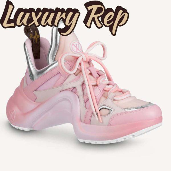 Replica Louis Vuitton Women LV Archlight Sneaker Rose Clair Pink Mix Materials Ribbon Laces