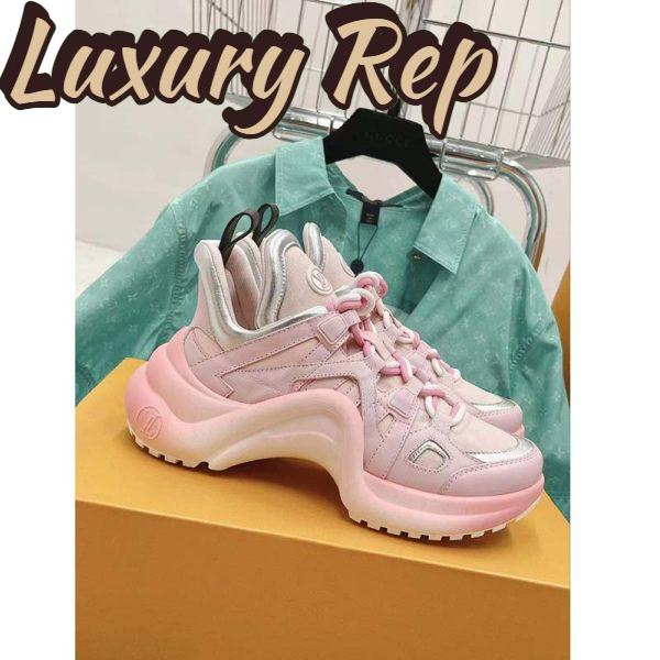 Replica Louis Vuitton Women LV Archlight Sneaker Rose Clair Pink Mix Materials Ribbon Laces 3