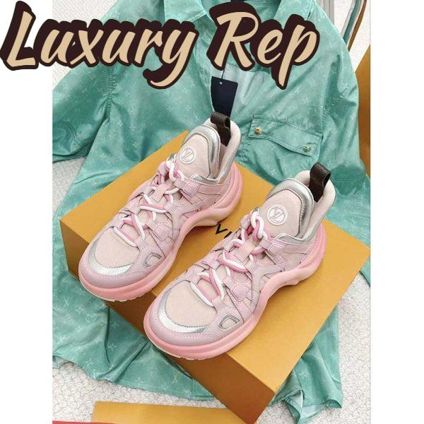 Replica Louis Vuitton Women LV Archlight Sneaker Rose Clair Pink Mix Materials Ribbon Laces 4