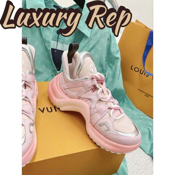Replica Louis Vuitton Women LV Archlight Sneaker Rose Clair Pink Mix Materials Ribbon Laces 5