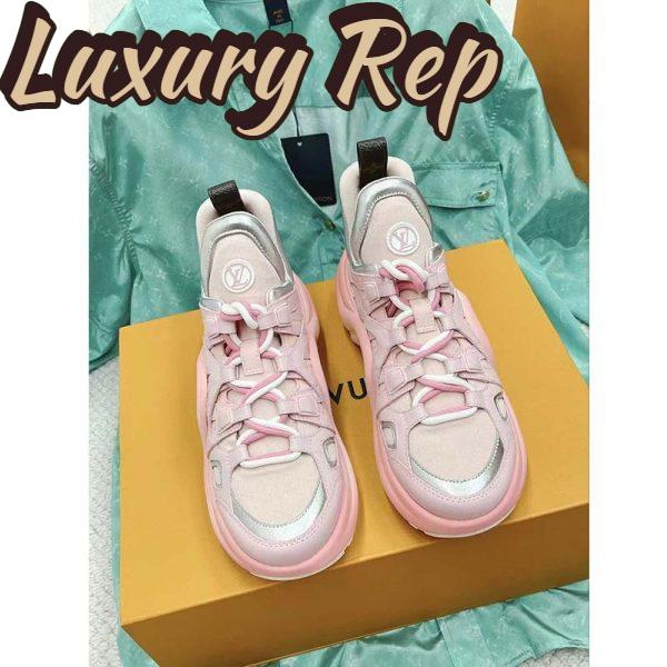 Replica Louis Vuitton Women LV Archlight Sneaker Rose Clair Pink Mix Materials Ribbon Laces 7