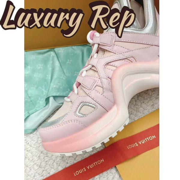 Replica Louis Vuitton Women LV Archlight Sneaker Rose Clair Pink Mix Materials Ribbon Laces 9