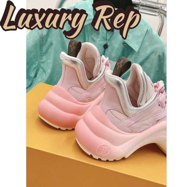 Replica Louis Vuitton Women LV Archlight Sneaker Rose Clair Pink Mix Materials Ribbon Laces 10