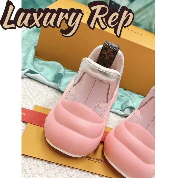 Replica Louis Vuitton Women LV Archlight Sneaker Rose Clair Pink Mix Materials Ribbon Laces 11