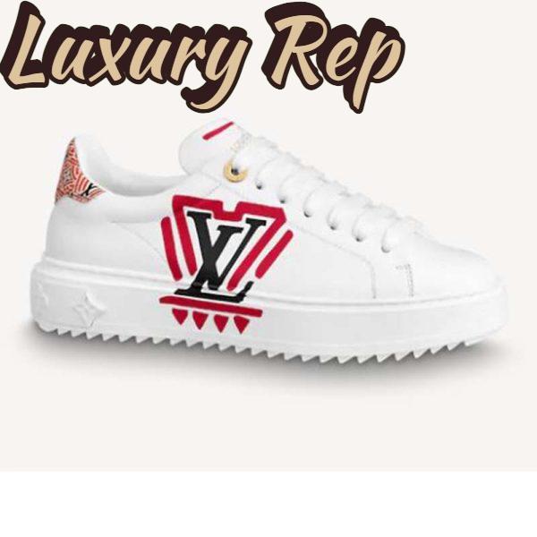 Replica Louis Vuitton Women LV Crafty Time Out Sneaker Printed Calf Leather Red