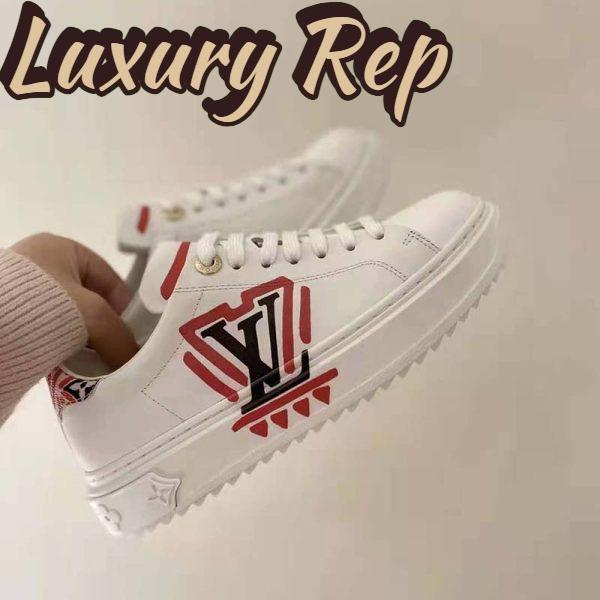 Replica Louis Vuitton Women LV Crafty Time Out Sneaker Printed Calf Leather Red 8