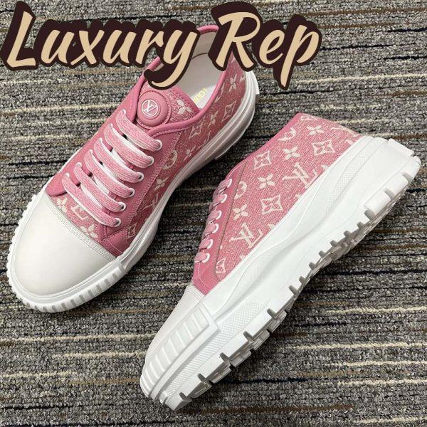 Replica Louis Vuitton Women LV Squad Sneaker Rose Clair Pink Monogram Denim Rubber Circle 6