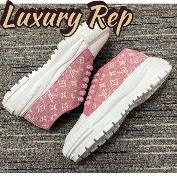 Replica Louis Vuitton Women LV Squad Sneaker Rose Clair Pink Monogram Denim Rubber Circle 7