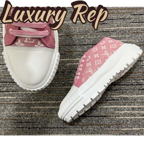 Replica Louis Vuitton Women LV Squad Sneaker Rose Clair Pink Monogram Denim Rubber Circle 10