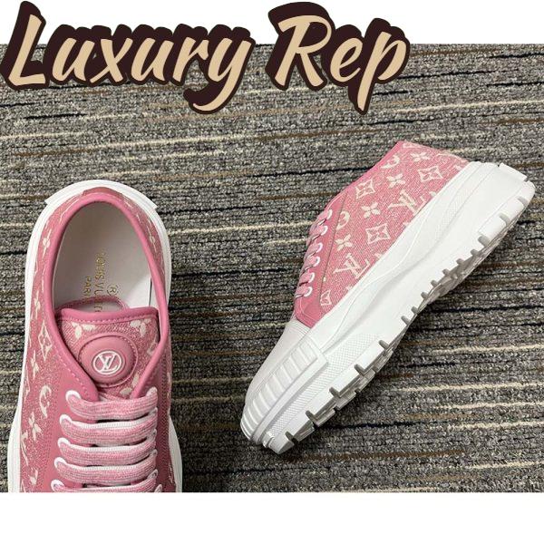 Replica Louis Vuitton Women LV Squad Sneaker Rose Clair Pink Monogram Denim Rubber Circle 11