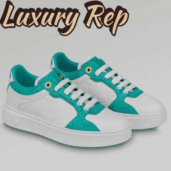 Replica Louis Vuitton Women LV Time Out Sneaker Blue Calf Leather Colored Monogram Flowers
