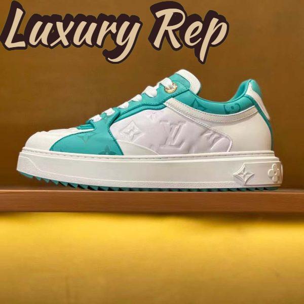 Replica Louis Vuitton Women LV Time Out Sneaker Blue Calf Leather Colored Monogram Flowers 3