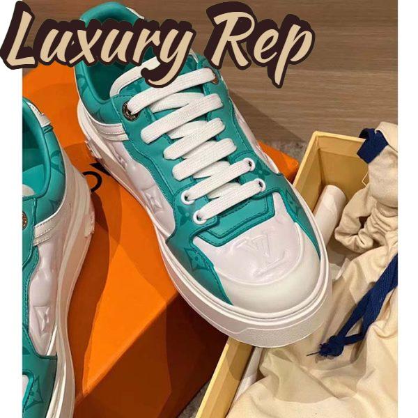 Replica Louis Vuitton Women LV Time Out Sneaker Blue Calf Leather Colored Monogram Flowers 6