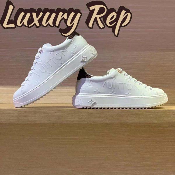Replica Louis Vuitton Women LV Time Out Sneaker White Debossed Calf Leather Recycled Monogram Nylon 4