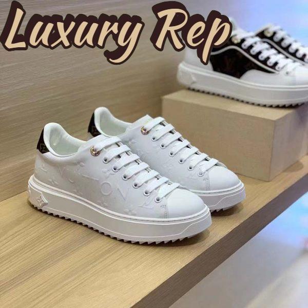 Replica Louis Vuitton Women LV Time Out Sneaker White Debossed Calf Leather Recycled Monogram Nylon 5