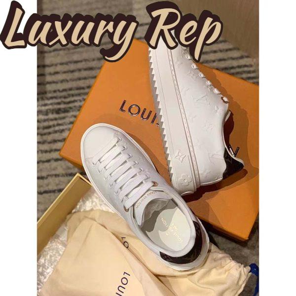 Replica Louis Vuitton Women LV Time Out Sneaker White Debossed Calf Leather Recycled Monogram Nylon 7