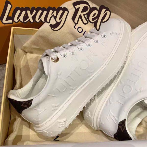 Replica Louis Vuitton Women LV Time Out Sneaker White Debossed Calf Leather Recycled Monogram Nylon 8