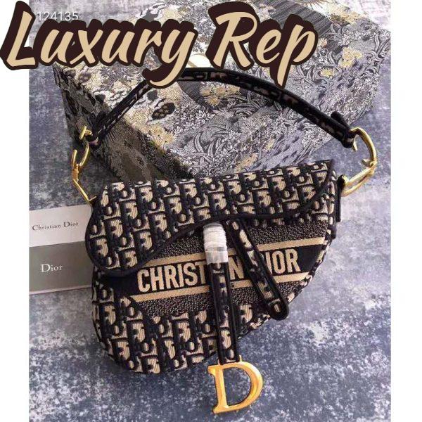 Replica Dior Women Saddle Bag Blue Dior Oblique Embroidery ‘CD’ Structure 3