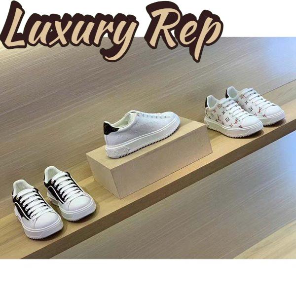 Replica Louis Vuitton Women LV Time Out Sneaker White Debossed Calf Leather Recycled Monogram Nylon 10