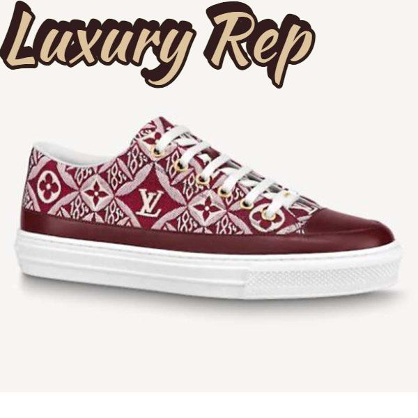 Replica Louis Vuitton Women Since 1854 Stellar Sneaker Jacquard Textile Calf Leather Maroon