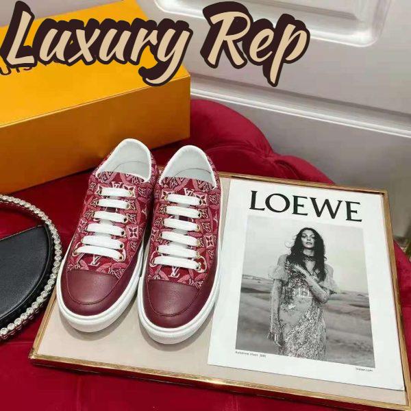 Replica Louis Vuitton Women Since 1854 Stellar Sneaker Jacquard Textile Calf Leather Maroon 3