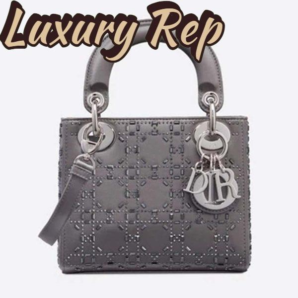 Replica Dior Women Mini Lady Dior Bag Cannage Satin with Rhinestones