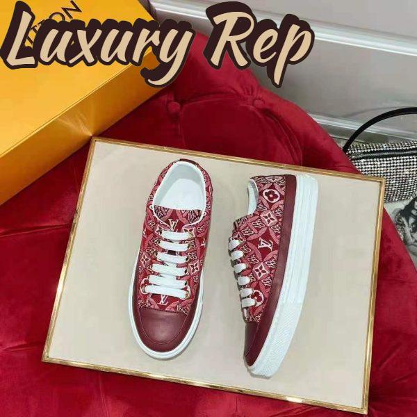 Replica Louis Vuitton Women Since 1854 Stellar Sneaker Jacquard Textile Calf Leather Maroon 9