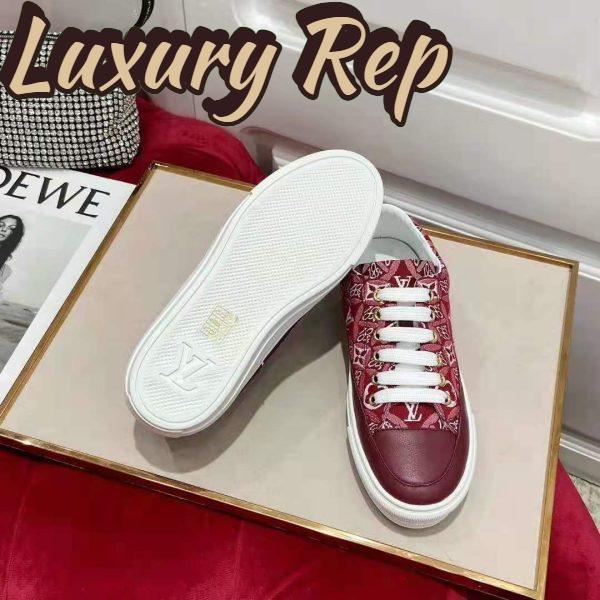 Replica Louis Vuitton Women Since 1854 Stellar Sneaker Jacquard Textile Calf Leather Maroon 10