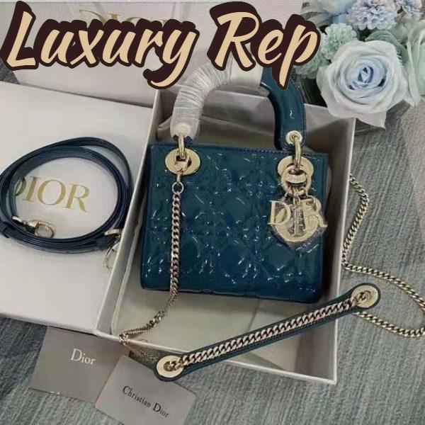 Replica Dior Women Mini Lady Dior Bag Bright Blue Patent Cannage Calfskin 3