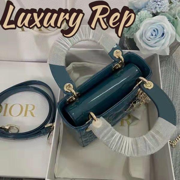 Replica Dior Women Mini Lady Dior Bag Bright Blue Patent Cannage Calfskin 4