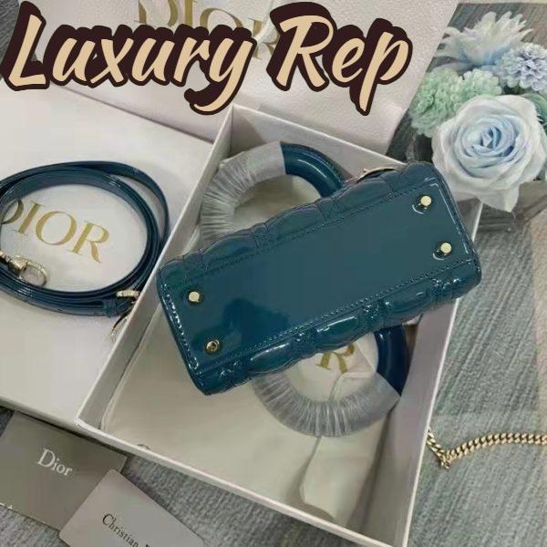 Replica Dior Women Mini Lady Dior Bag Bright Blue Patent Cannage Calfskin 5