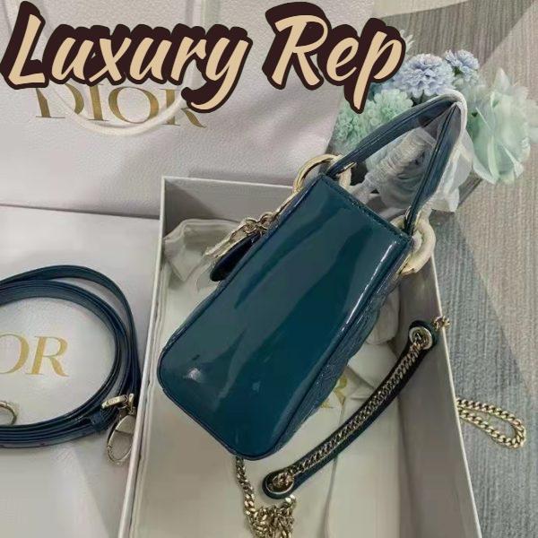 Replica Dior Women Mini Lady Dior Bag Bright Blue Patent Cannage Calfskin 6
