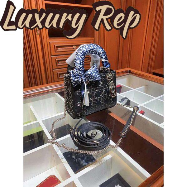Replica Dior Women Mini Lady Dior Bag Black Calfskin Multicolor Beaded Cannage Embroidery 5