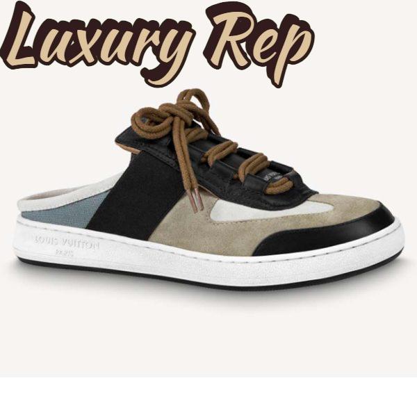 Replica Louis Vuitton Women LV Lous Open-Back Sneaker Light Gray Suede Calf Leather Double Laces 2