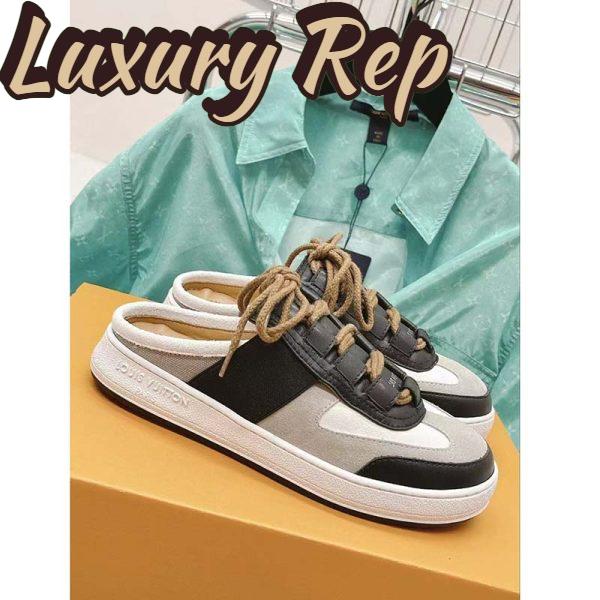 Replica Louis Vuitton Women LV Lous Open-Back Sneaker Light Gray Suede Calf Leather Double Laces 3