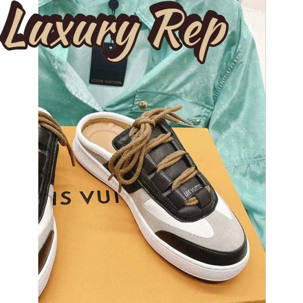Replica Louis Vuitton Women LV Lous Open-Back Sneaker Light Gray Suede Calf Leather Double Laces 7