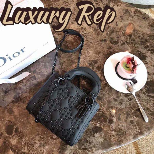 Replica Dior Women Mini Dior Bag in Black Calfskin 5