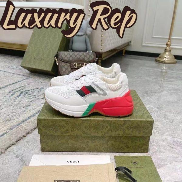 Replica Gucci Unisex GG Rhyton Sneaker White Leather Mesh Rubber Sole Low Heel 5