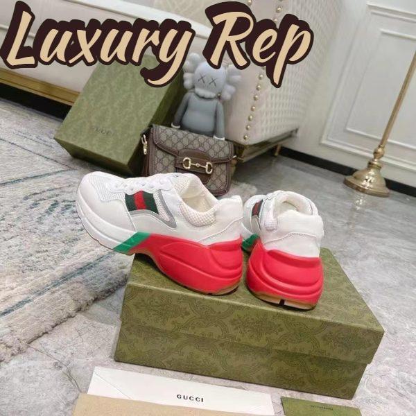 Replica Gucci Unisex GG Rhyton Sneaker White Leather Mesh Rubber Sole Low Heel 7