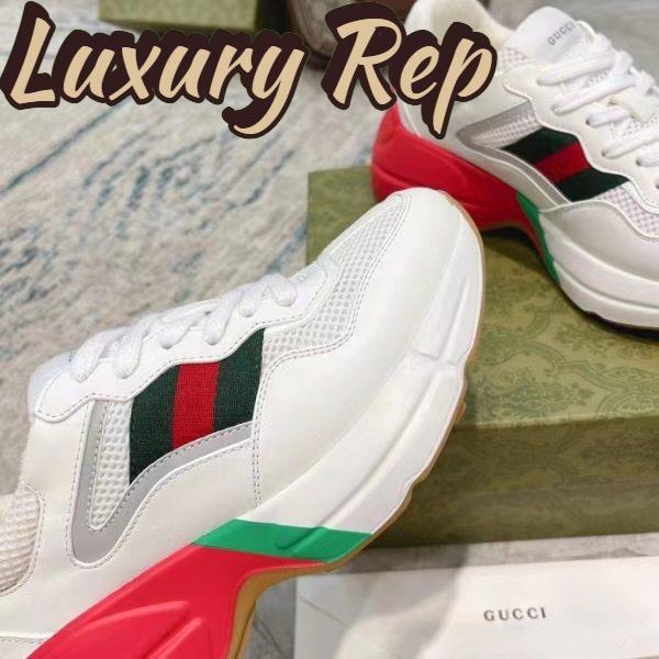 Replica Gucci Unisex GG Rhyton Sneaker White Leather Mesh Rubber Sole Low Heel 11