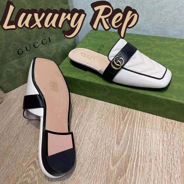 Replica Gucci Women GG Slipper Double G White Leather Matelassé Chevron Insert 7