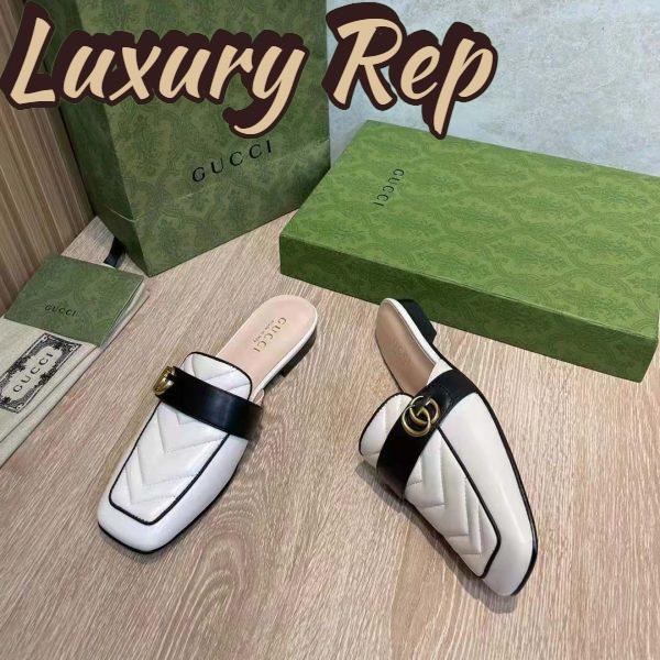 Replica Gucci Women GG Slipper Double G White Leather Matelassé Chevron Insert 8