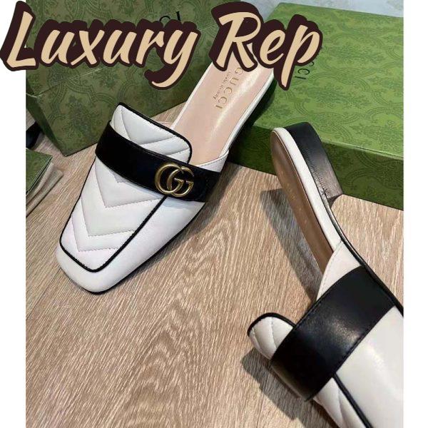 Replica Gucci Women GG Slipper Double G White Leather Matelassé Chevron Insert 10