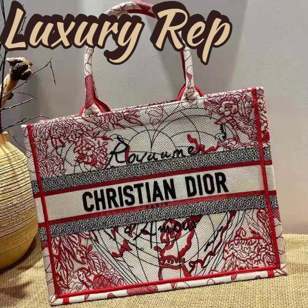 Replica Dior Women Small Dior Book Tote Bag Red White D-Royaume D’Amour Embroidery 3