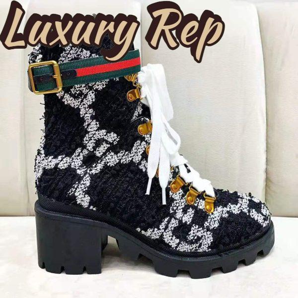 Replica Gucci Women Gucci Zumi GG Tweed Ankle Boot in Black and White GG Tweed 10 cm Heel 3
