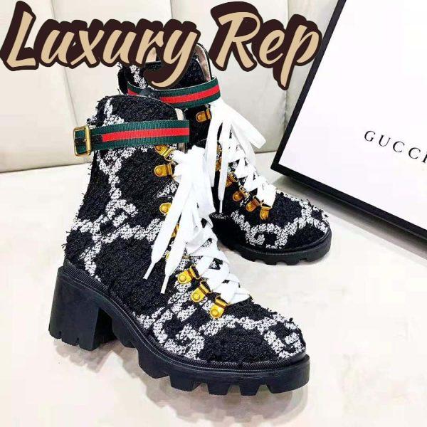 Replica Gucci Women Gucci Zumi GG Tweed Ankle Boot in Black and White GG Tweed 10 cm Heel 4
