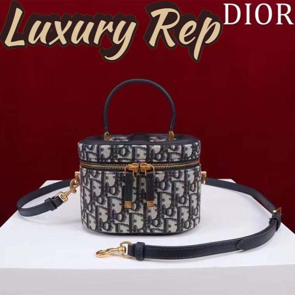 Replica Dior Women Small CD Signature Vanity Case Blue Oblique Jacquard Leather Handle 3