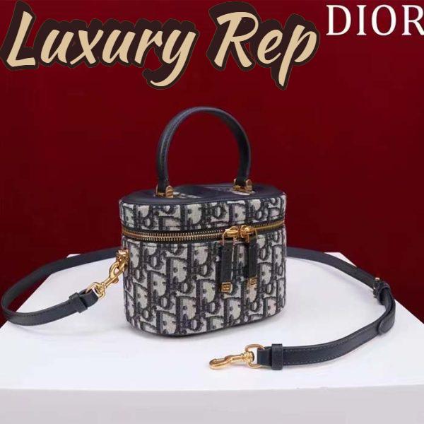 Replica Dior Women Small CD Signature Vanity Case Blue Oblique Jacquard Leather Handle 4