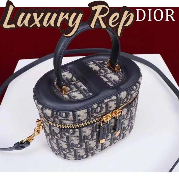 Replica Dior Women Small CD Signature Vanity Case Blue Oblique Jacquard Leather Handle 5